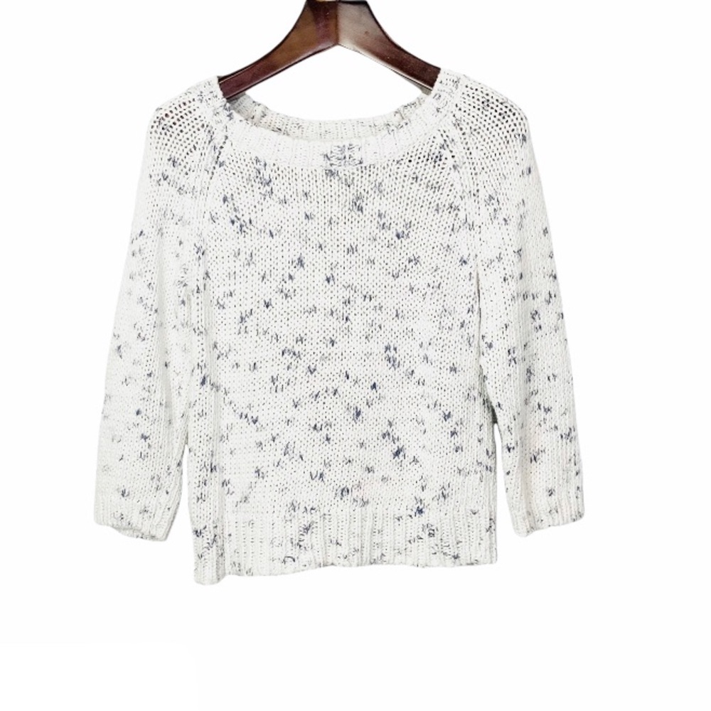 AEO•white gray marbled heavy open knit sweater medium